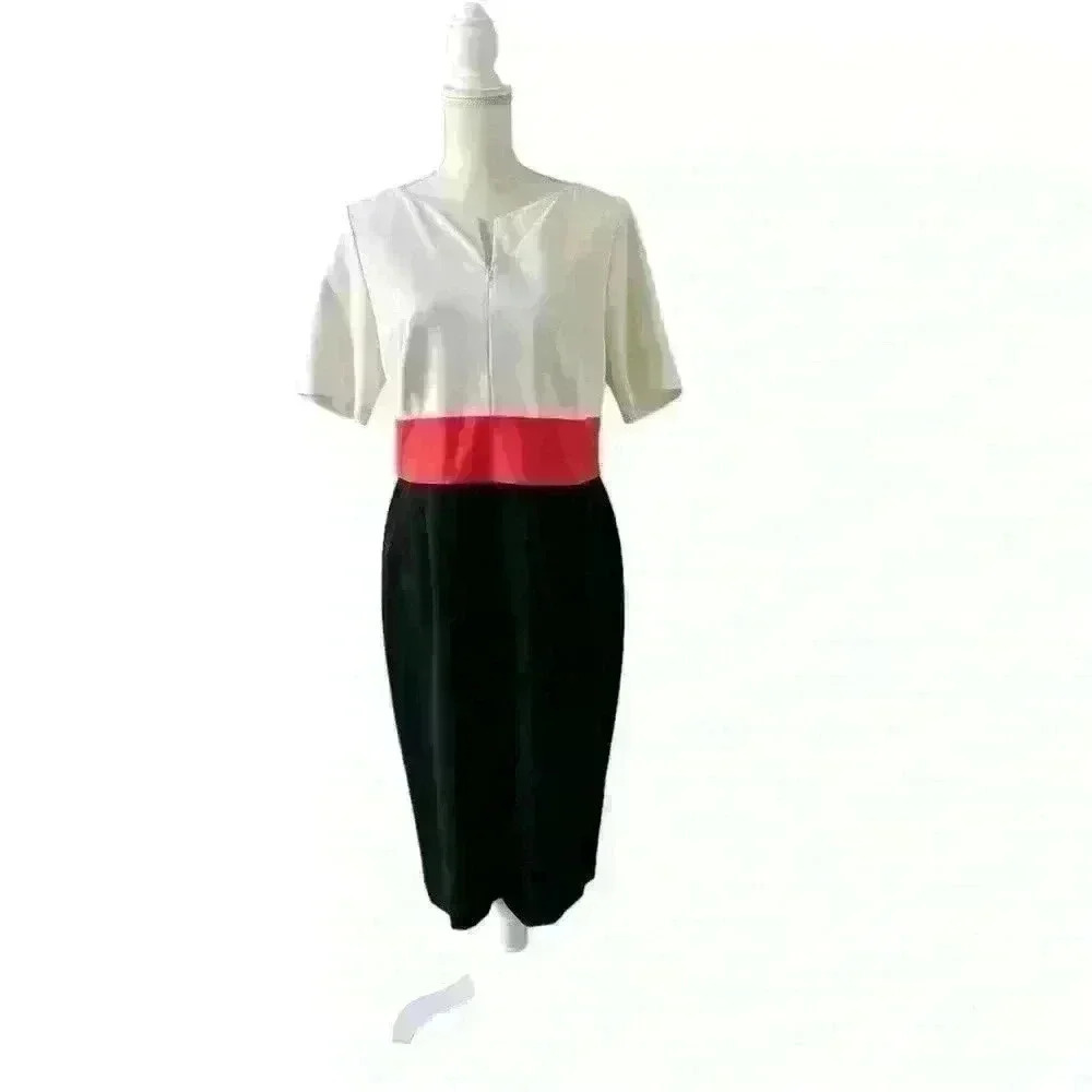 Escada color block dress size 42 ( us size 12 ) ivory/orange/black